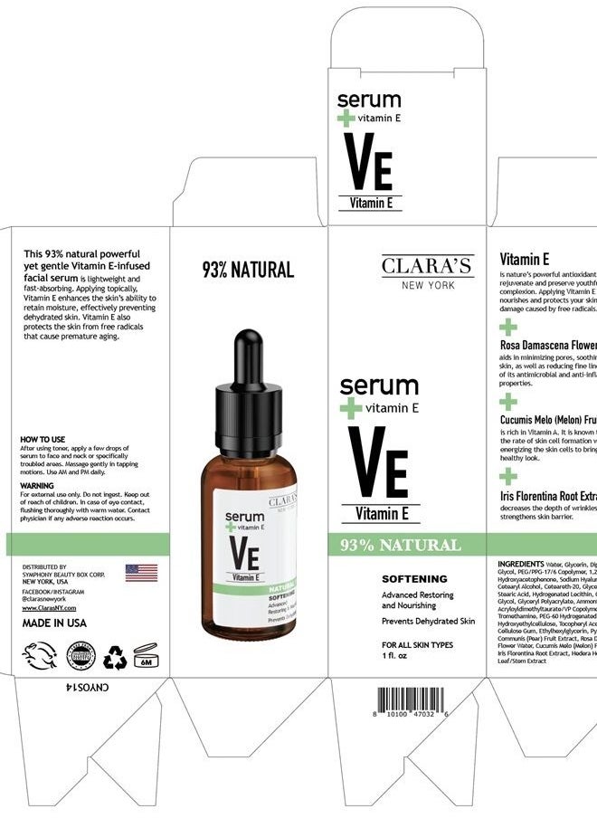 CLARA'S NEW YORK - Softening Vitamin E Facial Serum with Advanced Restoring and Nourishing Effect - 30 ml - Image 1