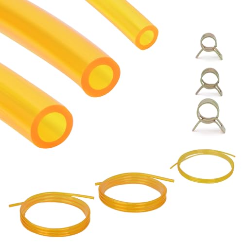 SSFOLPFEE Premium TPU Fuel Line Kit 3 Sizes (3mm ID/5mm OD, 5mm ID/8mm OD, 6mm ID/9mm OD), 6.6ft Each, with 12 Steel Clamps, Universal Gas Diesel Fuel Hose for Lawn Mower Chainsaw Small Engines - Image 1