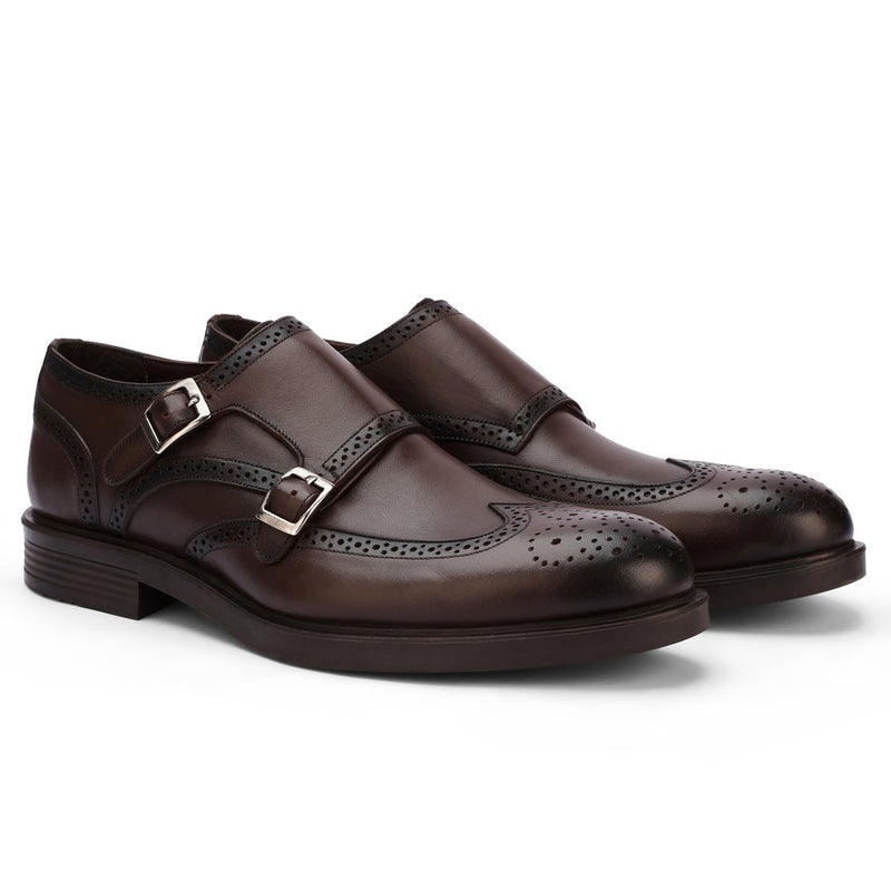 Brio Genuine Leather oxford Toe Double Monk – Brown
