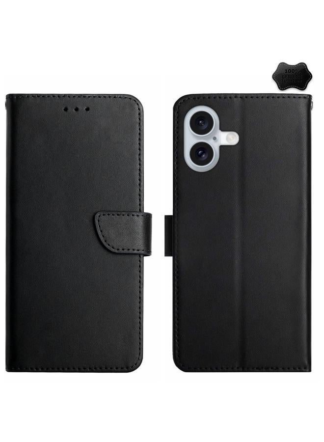 S-TOP Case For iPhone 16 Plus Genuine Leather Fingerprint-proof Flip Phone Case - Image 1