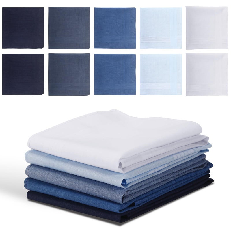 ARKBAODAN 10 pack men's handkerchiefs 100% Pure Cotton 16 inch Large Mens Pocket Square Hankies Gents Hankerchieves for Men Women - Image 1