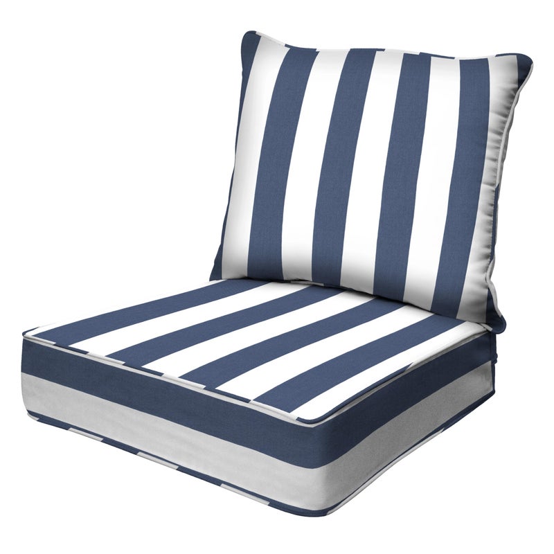 Honeycomb Outdoor Heritage Deep Seat, 24 x 23, Cabana Stripe Blue and White Chair Cushion with Removable Cover, for Patio Furniture - Image 1