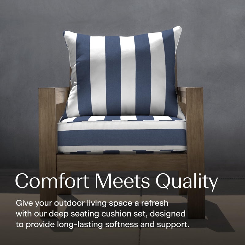 Honeycomb Outdoor Heritage Deep Seat, 24 x 23, Cabana Stripe Blue and White Chair Cushion with Removable Cover, for Patio Furniture - Image 2