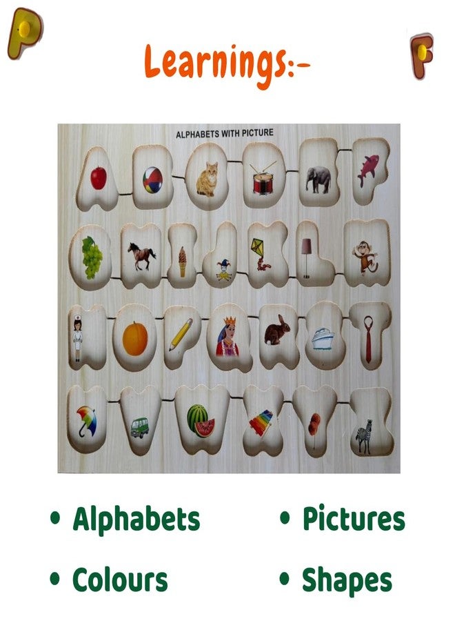 WOODINGO Wooden A-Z Alphabets with Pictures Puzzle for Kids | Picture Learning Board | Montessori Educational Toy for 3+ Years Children | Best for Gifting (26 Pieces) - Image 4