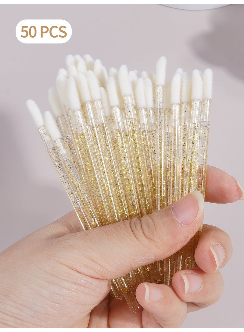 MAANGE Disposable Lip Brush Kit, 50 Brushes Per Pack, Yellow Crystal Handle (yellow) - Image 1