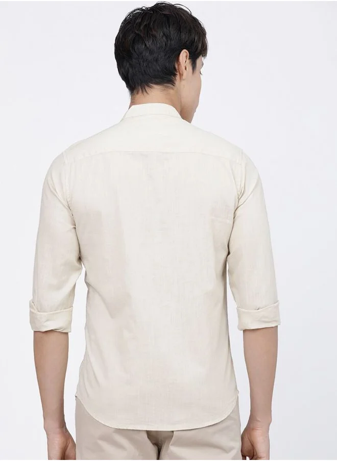 شركة المرآب الهندية Men Slim Fit Solid Full Sleeves Mandarin Collar Casual Shirt