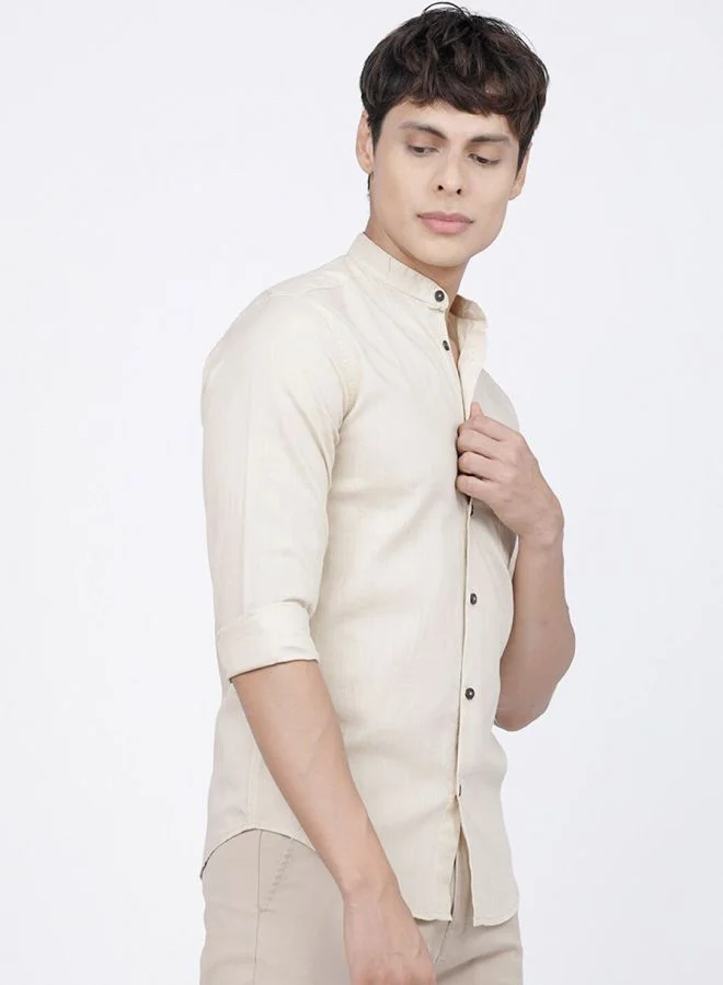 The Indian Garage Co Men Slim Fit Solid Full Sleeves Mandarin Collar Casual Shirt