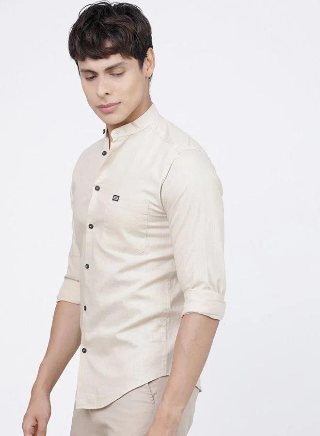The Indian Garage Co Men Slim Fit Solid Full Sleeves Mandarin Collar Casual Shirt