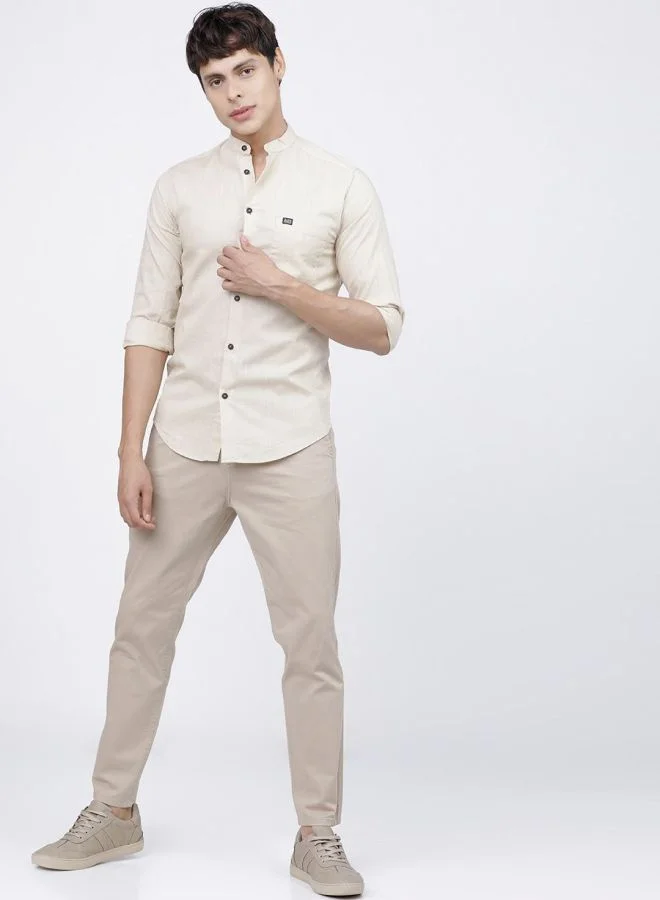 The Indian Garage Co Men Slim Fit Solid Full Sleeves Mandarin Collar Casual Shirt