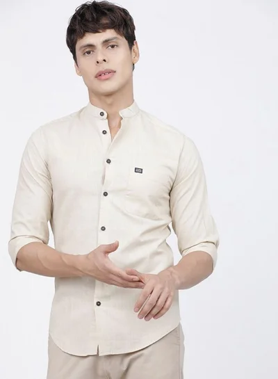 The Indian Garage Co Men Slim Fit Solid Full Sleeves Mandarin Collar Casual Shirt