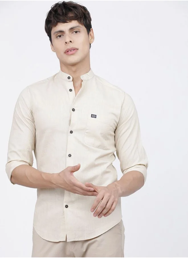شركة المرآب الهندية Men Slim Fit Solid Full Sleeves Mandarin Collar Casual Shirt