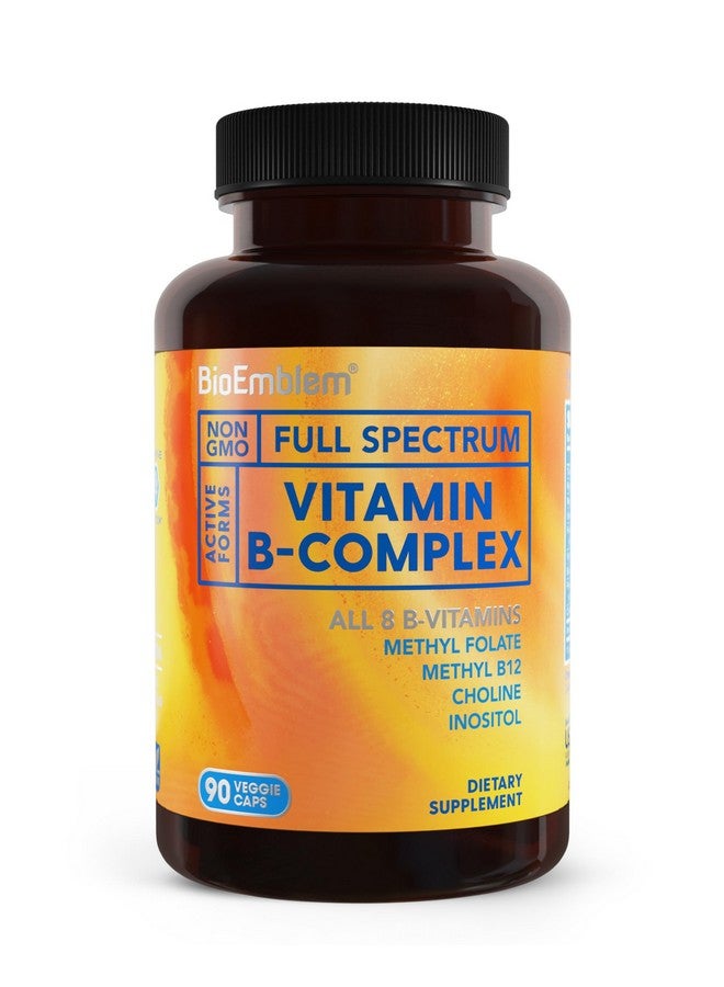 BioEmblem Vitamin B-Complex - All 8 Active Forms with Methyl Folate, Methyl B12, B6, Biotin Plus Choline Inositol, Supports Energy, Metabolism, Brain, Heart Health - B Vitamin Supplement 90 Capsules - Image 1