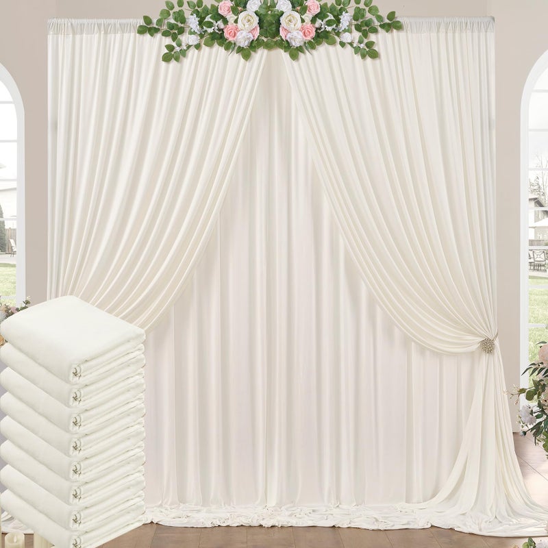 NSSONBEN 40ft x 10ft Wrinkle Free Ivory Backdrop Curtains for Parties 8 Panels 5x10ft Polyester Ivory Backdrop Drapes for Wedding Birthday Photography Background Decoration - Image 2