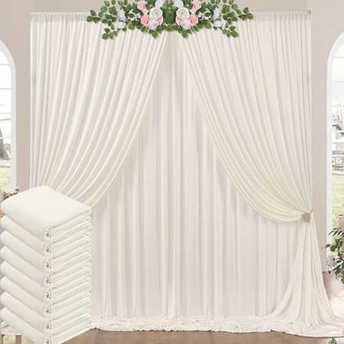 NSSONBEN 40ft x 10ft Wrinkle Free Ivory Backdrop Curtains for Parties 8 Panels 5x10ft Polyester Ivory Backdrop Drapes for Wedding Birthday Photography Background Decoration - Image 1