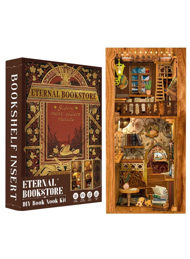 Fsolis Book Nook Kit, DIY Miniature House Room Kit for Adults Activity Puzzle Bookshelf Decorations Gifts for Women and Craft Lovers(Eternal Bookstore) - Image 1