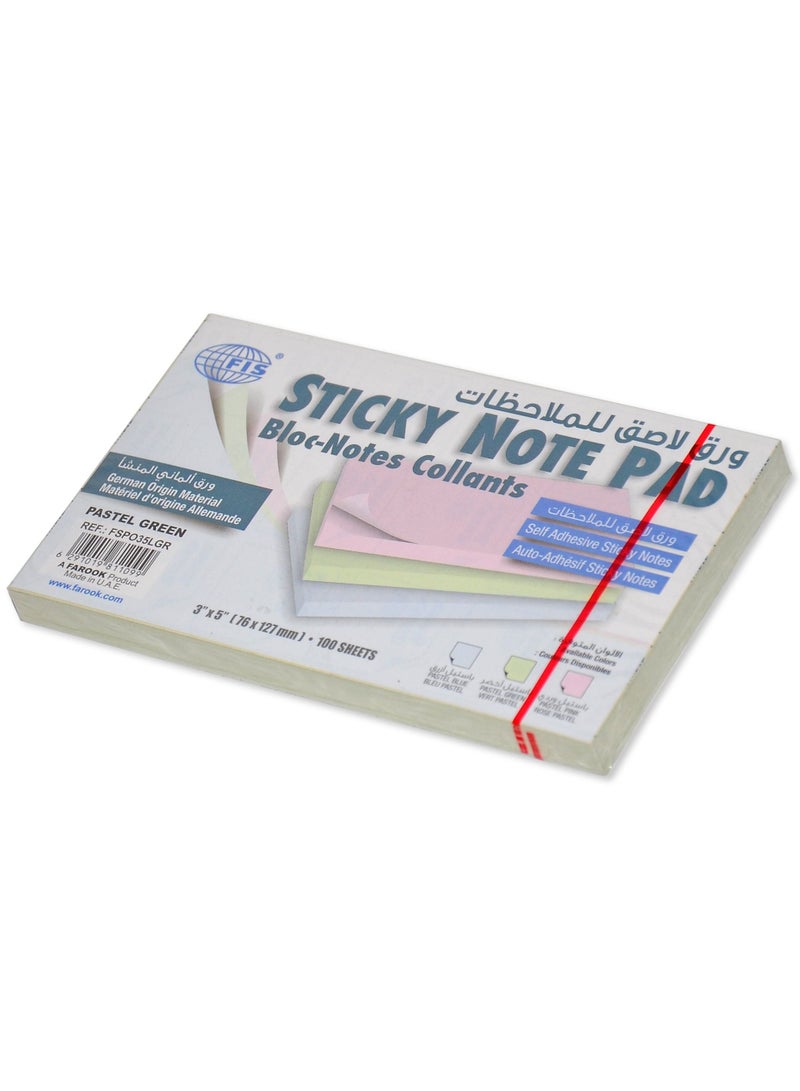 FISSticky Note Pad, 3X5 inches, Pack of 12, Pastel Green 100 Sheets -FSPO35LGR - Image 2