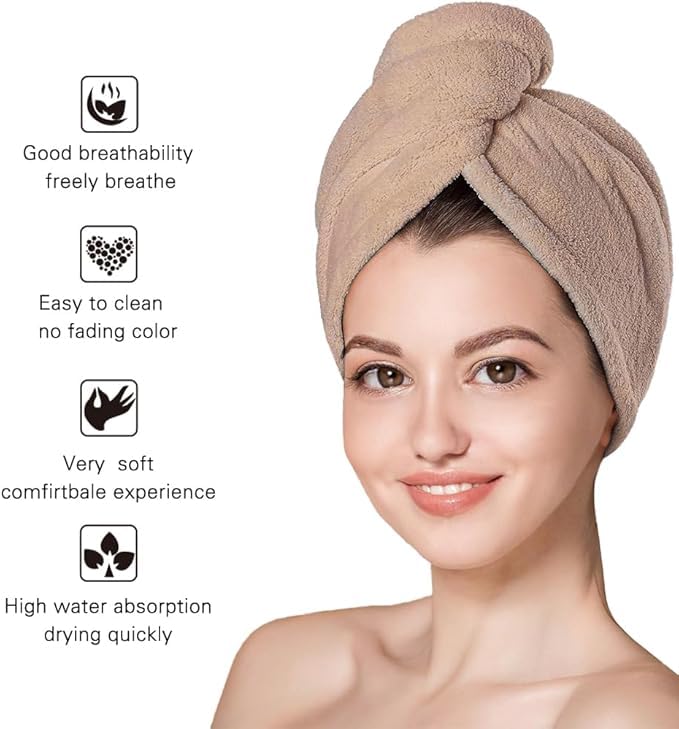 MAXOSHINE Hair Towel Wrap for Women-Quick Drying Microfiber Towel for Hair with Elastic Loop for Tying-Super Absorbent Head Towels Wrap for Ladies Hair Turban (Pack of 1-Brown) - Image 2