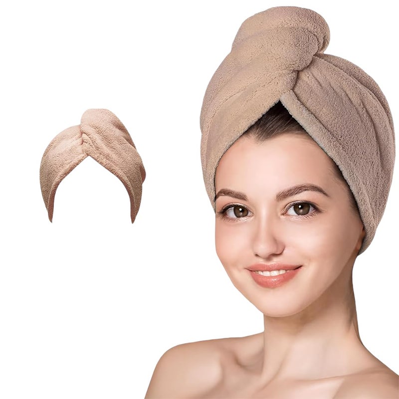 MAXOSHINE Hair Towel Wrap for Women-Quick Drying Microfiber Towel for Hair with Elastic Loop for Tying-Super Absorbent Head Towels Wrap for Ladies Hair Turban (Pack of 1-Brown) - Image 1