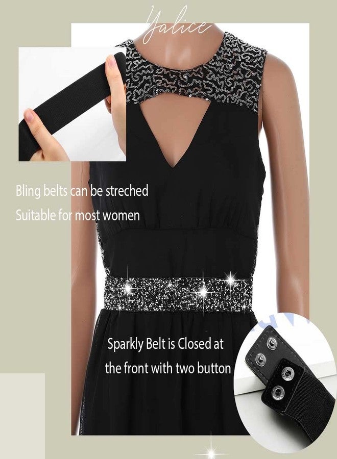 Yalice Balck Rhinestone Dress Belts for Women Elastic Waist Belt Shiny Crystal Wedding Sash Belt for Formal Costume, Black Rhinestone, Fits Waist Size: 31''-34'' - Image 4