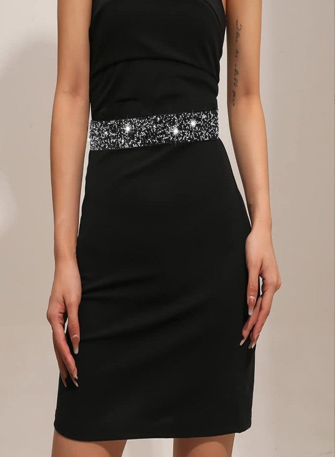 Yalice Balck Rhinestone Dress Belts for Women Elastic Waist Belt Shiny Crystal Wedding Sash Belt for Formal Costume, Black Rhinestone, Fits Waist Size: 31''-34'' - Image 3