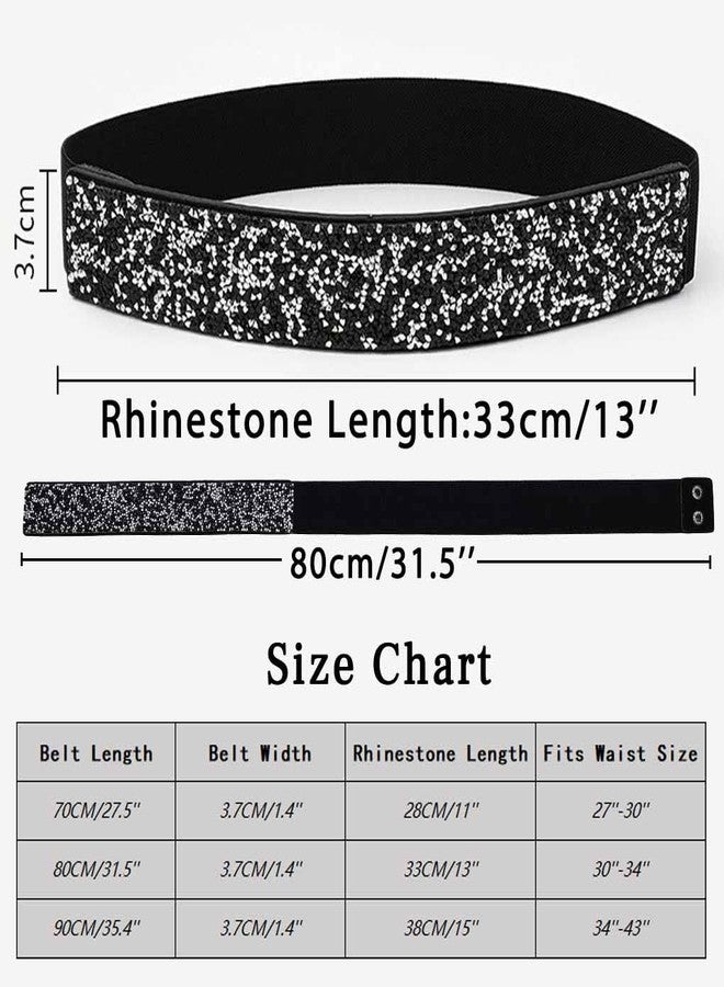 Yalice Balck Rhinestone Dress Belts for Women Elastic Waist Belt Shiny Crystal Wedding Sash Belt for Formal Costume, Black Rhinestone, Fits Waist Size: 31''-34'' - Image 2