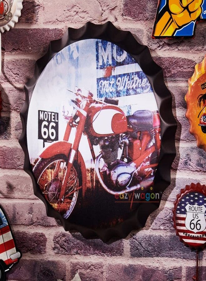 EAZYWAGON Decorative Metal Bottle Caps Wall Sign Plates - 14X14 Inches - Route66 Red | Metal Sign Wall Hanging Bottle Cap for Home, Farmhouse, Bar & Cafe Decoration | Vintage & Retro Look Wall Plaques - Image 3