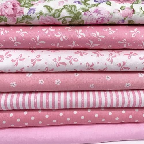 LMAEZNER 7Pcs 20" x 20" Cotton Fabric DIY Making Supplies Quilting Patchwork Fabric Fat Quarter Bundles DIY for Quilting Cotton Patchwork Cushions (Big Pink Flowers, 20 x 20 inches) - Image 1