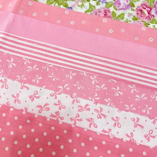 LMAEZNER 7Pcs 20" x 20" Cotton Fabric DIY Making Supplies Quilting Patchwork Fabric Fat Quarter Bundles DIY for Quilting Cotton Patchwork Cushions (Big Pink Flowers, 20 x 20 inches) - Image 2
