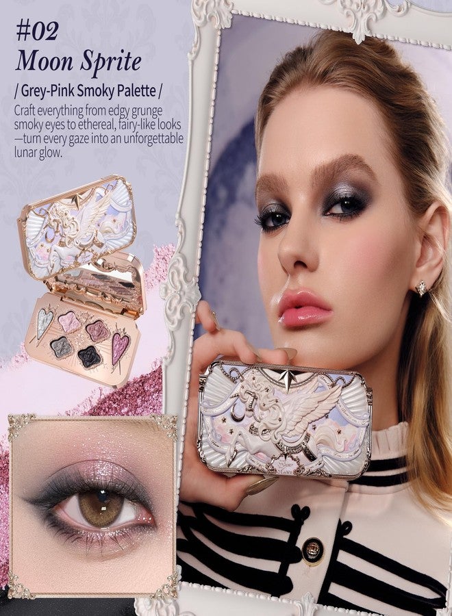 Flower Knows Knight Unicorn Collection 6-Color Satin Makeup Palette, Smoky Pink & Black, Color-Rich Blendable Buttery Powder Formula, Gift-Ready Collectible Compact, Vegan (02 Moon Sprite) - Image 3