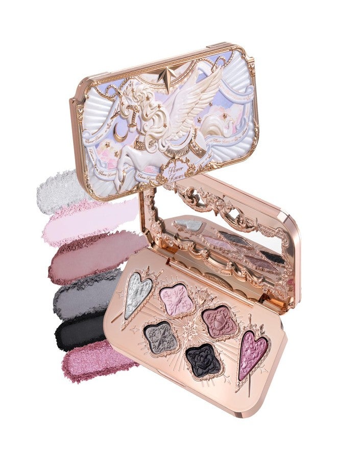 Flower Knows Knight Unicorn Collection 6-Color Satin Makeup Palette, Smoky Pink & Black, Color-Rich Blendable Buttery Powder Formula, Gift-Ready Collectible Compact, Vegan (02 Moon Sprite) - Image 1