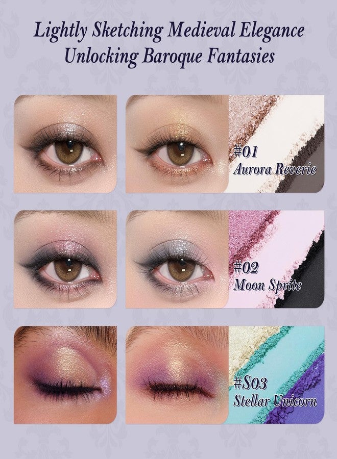 Flower Knows Knight Unicorn Collection 6-Color Satin Makeup Palette, Smoky Pink & Black, Color-Rich Blendable Buttery Powder Formula, Gift-Ready Collectible Compact, Vegan (02 Moon Sprite) - Image 5