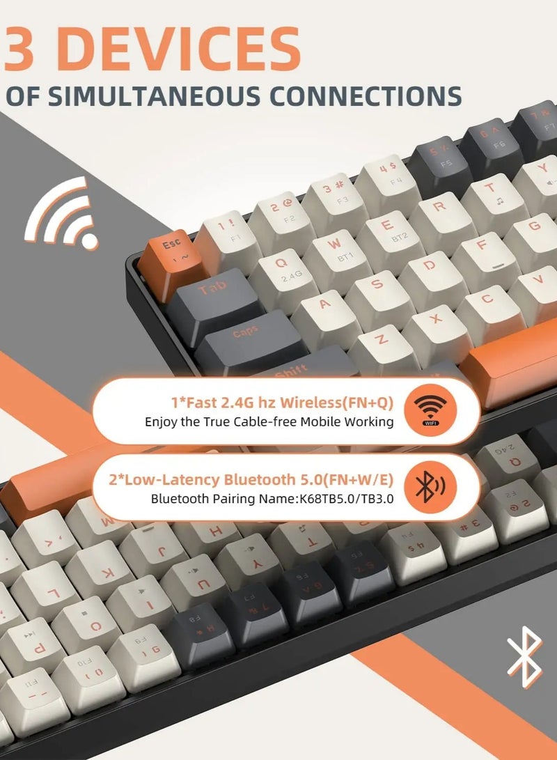 Red Switch Mini 68-Key Bluetooth Dual Mode Hot-Swappable Wireless Mechanical Keyboard for PC PS4 Xbox iPhone iPad - Image 3