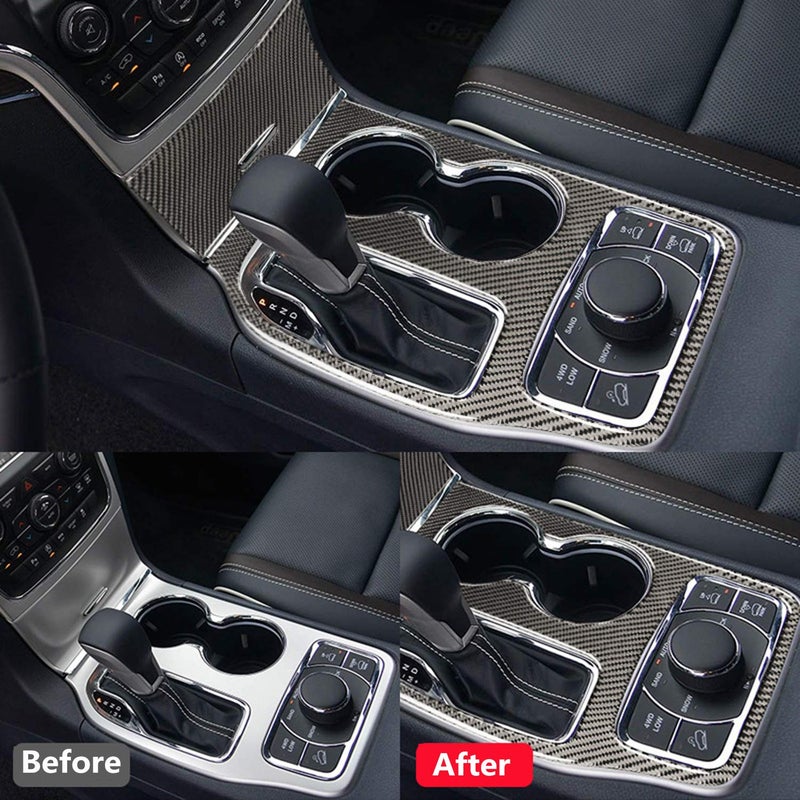 YOCTM يوكتيم لجيب جراند شيروكي 2016 2017 2018 2019 2020 2021 ملحقات داخلية غطاء حامل الكوب من ألياف الكربون الحقيقية، تريم وحدة التحكم المركزية لحامل الكوب - Image 3