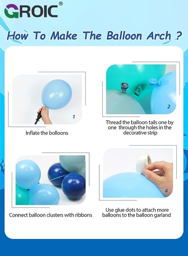 GROIC Blue Balloon Arch Kit - 134PCS Ocean Theme Party Decorations with Blue Teal Dusty Blue Orange Long Balloons for Birthday, Baby Shower, Kids’ Party - Image 3
