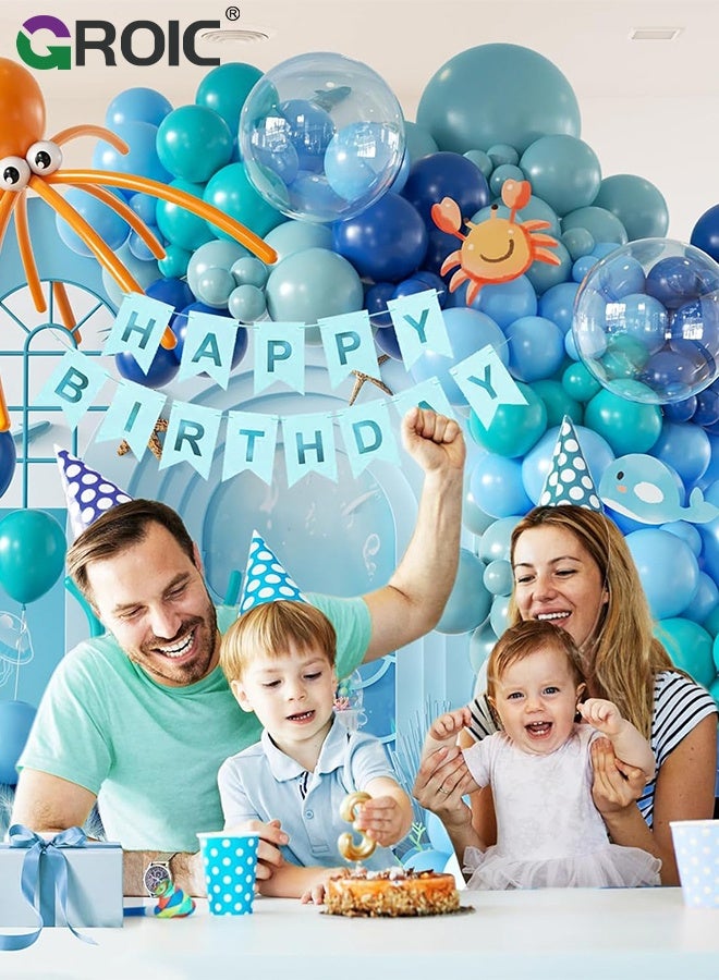 GROIC Blue Balloon Arch Kit - 134PCS Ocean Theme Party Decorations with Blue Teal Dusty Blue Orange Long Balloons for Birthday, Baby Shower, Kids’ Party - Image 5