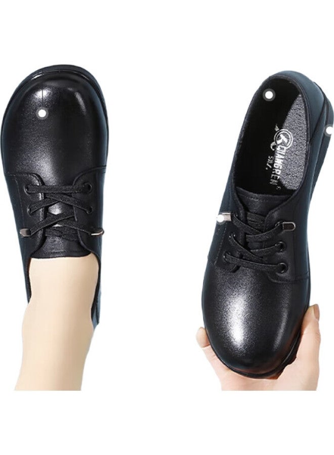 Strongman Comfortable Women'S Single Shoes Top Layer Cowhide Flat Women'S Shoes Breathable Simple Mom Shoes Jdla73219 Black 38 - Image 1