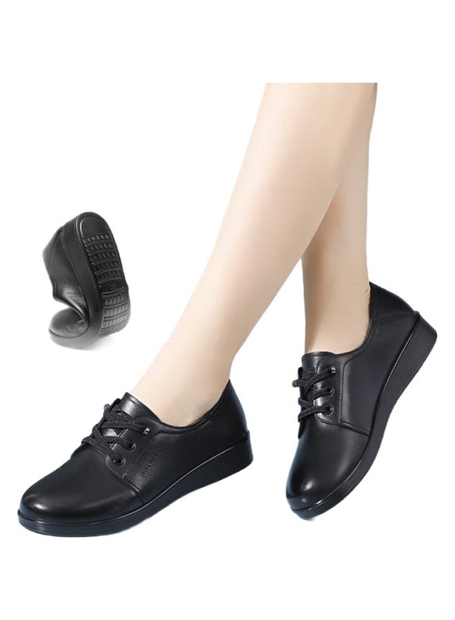 Strongman Comfortable Women'S Single Shoes Top Layer Cowhide Flat Women'S Shoes Breathable Simple Mom Shoes Jdla73219 Black 38 - Image 2