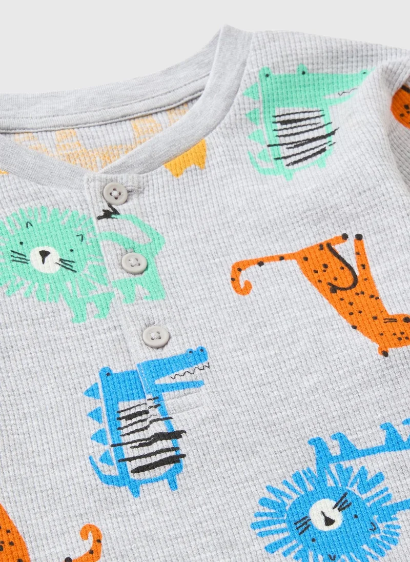 Matalan Boys Grey Animal Waffle Pyjama Set