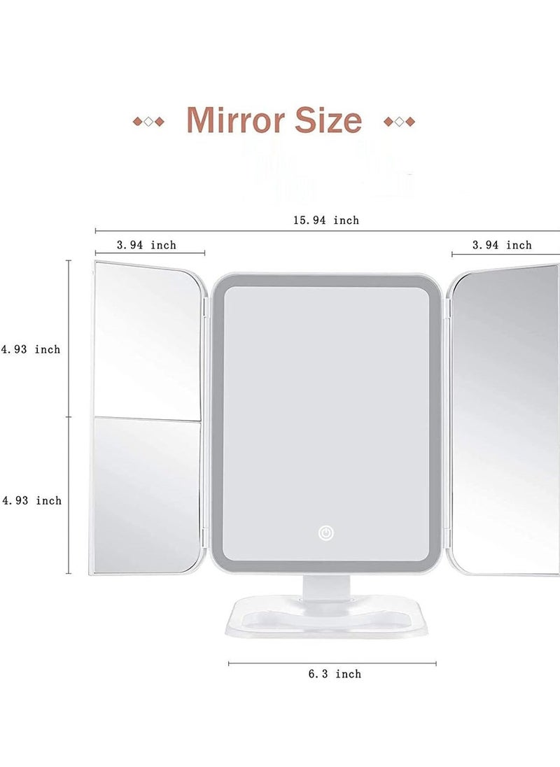 Makeup Mirror Vanity with Lights – 68 LED Trifold Mirror, 3 Color Lighting Modes, 1x/2x/3x Magnification, Touch Control Design, Portable High Definition Lighted Cosmetic Mirror, Perfect for Home & Travel (White)