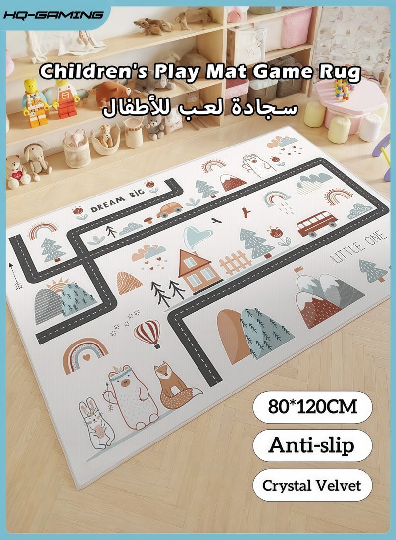 إتش كيو جيمنغ سجادة لعب للأطفال، سجادة لعب للأطفال، سجادة لعب بنظام حركة المرور في المدينة، سجادة للأطفال مع ظهر مطاطي، سجادة لعب للأطفال، سجادة خريطة طريق المدينة، سجادة تعليمية كبيرة، سجادة لعب المسار 80*120 سم - Image 1