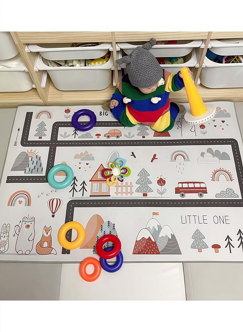 إتش كيو جيمنغ سجادة لعب للأطفال، سجادة لعب للأطفال، سجادة لعب بنظام حركة المرور في المدينة، سجادة للأطفال مع ظهر مطاطي، سجادة لعب للأطفال، سجادة خريطة طريق المدينة، سجادة تعليمية كبيرة، سجادة لعب المسار 80*120 سم - Image 4