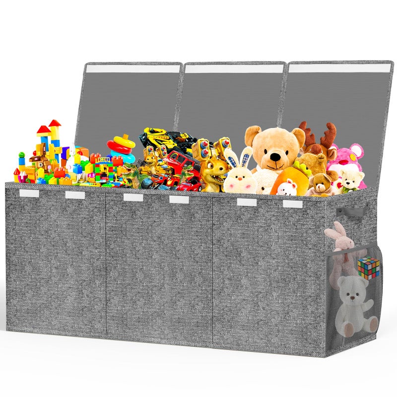 Beadsky Extra Large Toy Box Toys Chest for Toddlers with Lids Collapsible Toy Storage Organizer Kids Bin Boxes Storage Basket for Boys Girls Nursery Living Room Playroom 40x14x16 Gray - Image 2
