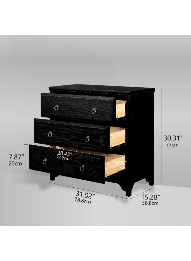 DOOHWAN Solid Wood Dresser for Bedroom- Natural Wood Veneers & Water Based Paint Finished- Vintage Chests of Drawers, Small 3 Drawer Dresser - Image 2