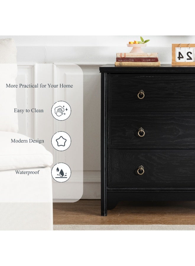DOOHWAN Solid Wood Dresser for Bedroom- Natural Wood Veneers & Water Based Paint Finished- Vintage Chests of Drawers, Small 3 Drawer Dresser - Image 5