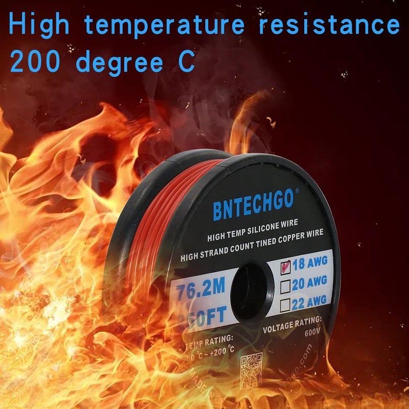 BNTECHGO 18 Gauge Silicone Wire Spool 250 ft Red Flexible 18 AWG Stranded Tinned Copper Wire - Image 5