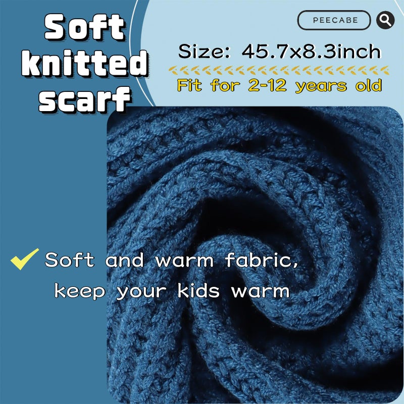 Peecabe Kids Scarf Soft Warm Knit Neck Warmer Winter Classic Scarf for Boys Girls (Denim Blue) - Image 5