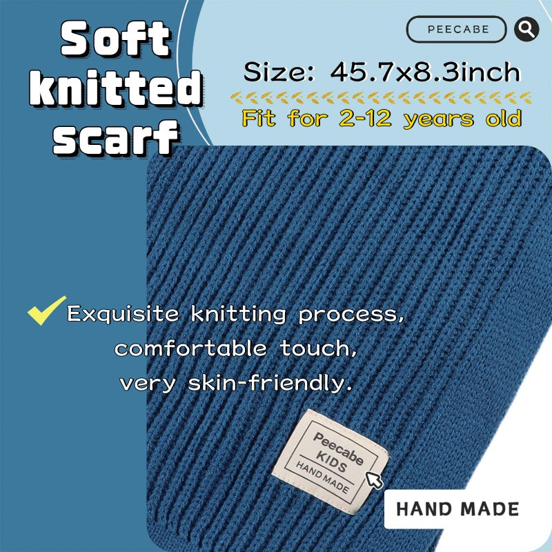 Peecabe Kids Scarf Soft Warm Knit Neck Warmer Winter Classic Scarf for Boys Girls (Denim Blue) - Image 4