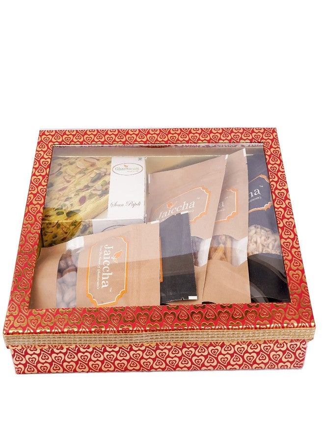 Jaiccha Ghasitaram Gifts Jaiccha Diwali - Basket Hamper-Hamper Box 6 Goodies with Soan Papdi|Gift Hamper|Diwali Gift Hamper|Food Hampers|Gourmet Hampers| - Image 1