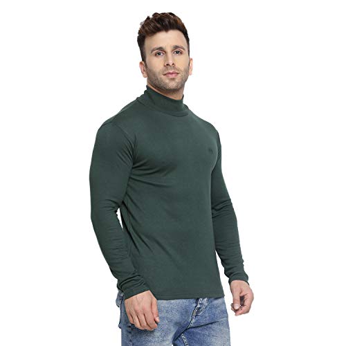 CHKOKKO Men’s Full Sleeve Cotton High Neck T Shirt | Stylish Regular Fit Winter Wear | Soft Stretchy Fabric Casual Layering Outfit | Trendy Solid Tshirt for Men BOTTLEGREEN S - Image 4