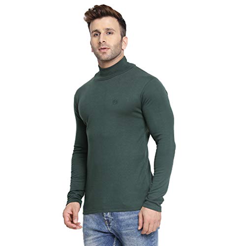 CHKOKKO Men’s Full Sleeve Cotton High Neck T Shirt | Stylish Regular Fit Winter Wear | Soft Stretchy Fabric Casual Layering Outfit | Trendy Solid Tshirt for Men BOTTLEGREEN S - Image 5